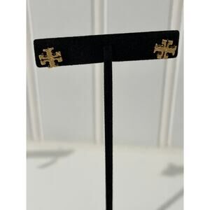 Tory Burch Icon Double T Logo Stud Earrings - Gold-Plated Brass (Pair)